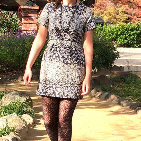 NWT H&M Blue Black White Jacquard Dress - Picture 7 of 7